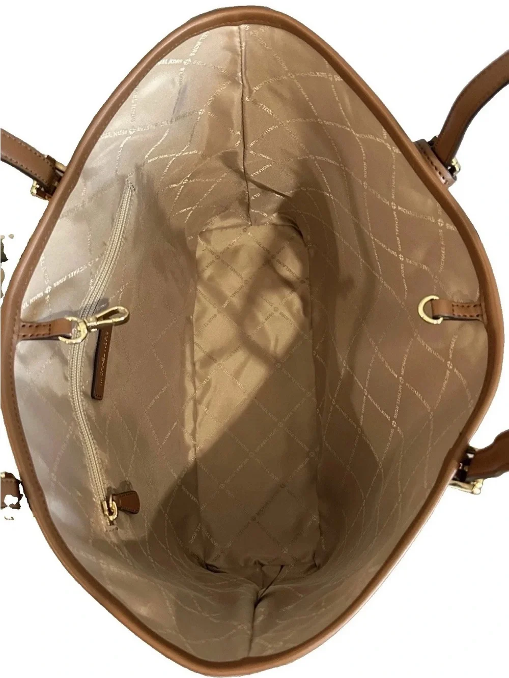 Michael Kors White Multi MK Logo Tote with Brown Trim